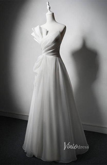 White Organza Prom Dresses Strapless Ruched Bodice Formal Dress AD1214-prom dresses 2025 -Viniodress-White-Custom Size-