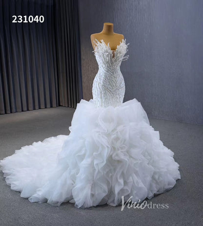 White Pearl Mermaid Wedding Dresses Tiered Strapless Pageant Dress 231040-wedding dresses 2025 -Viniodress-Fuchsia-Custom Size-