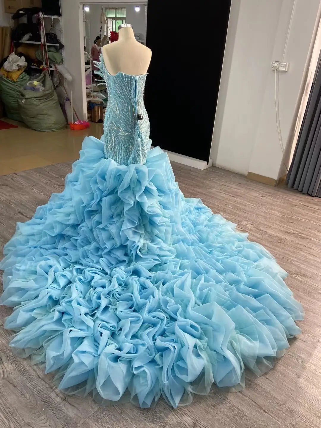 White Pearl Mermaid Wedding Dresses Tiered Strapless Pageant Dress 231040-wedding dresses 2025 -Viniodress-Fuchsia-Custom Size-