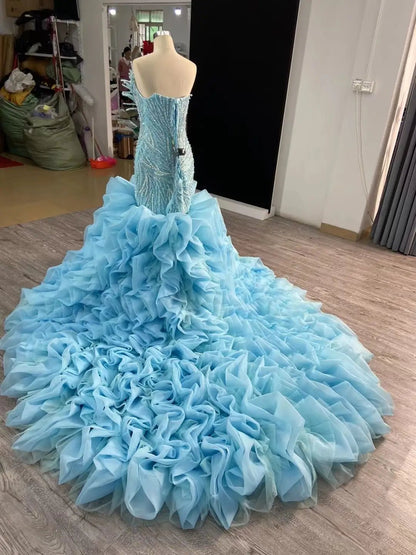 White Pearl Mermaid Wedding Dresses Tiered Strapless Pageant Dress 231040-wedding dresses 2025 -Viniodress-Fuchsia-Custom Size-