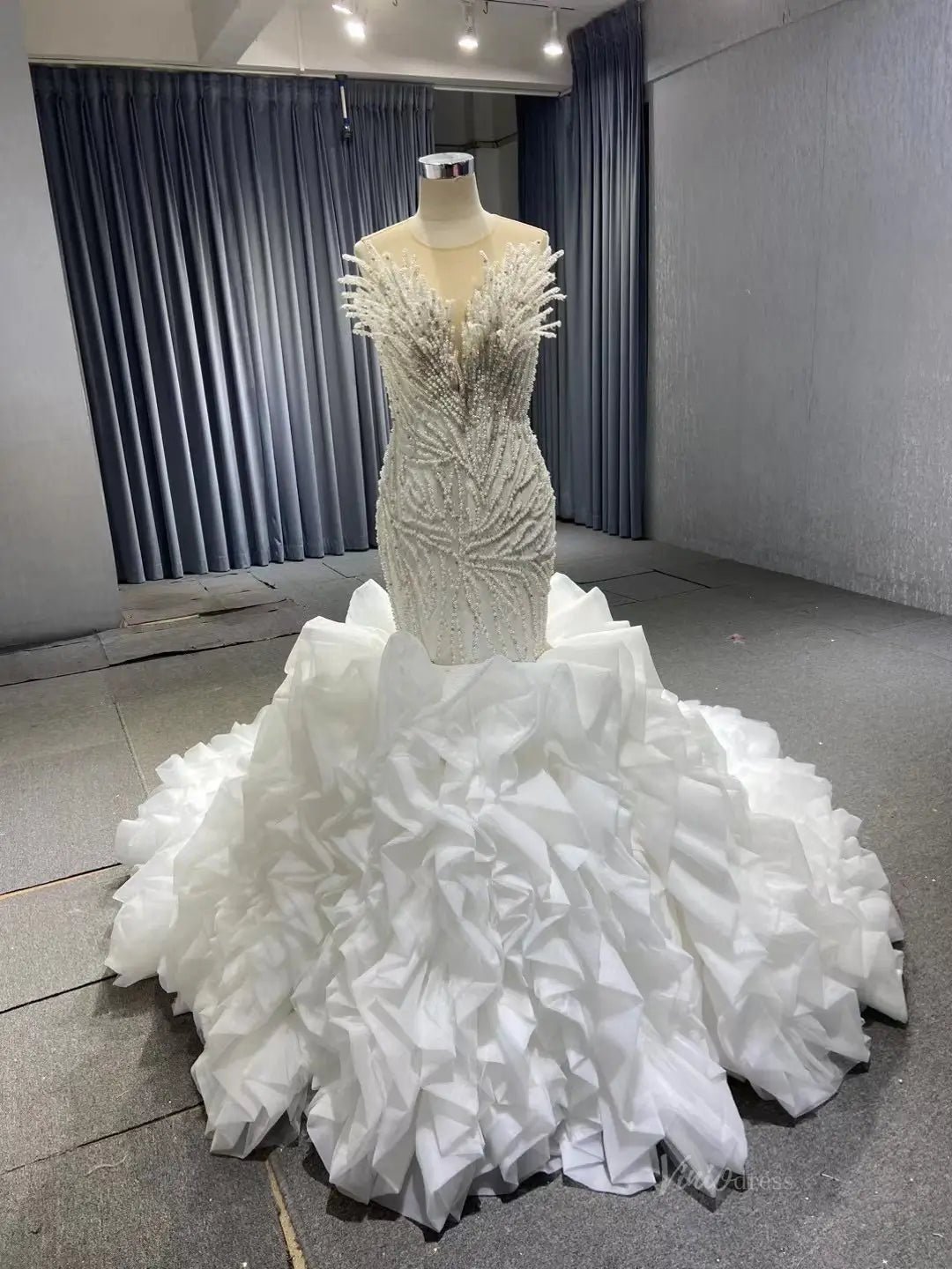 White Pearl Mermaid Wedding Dresses Tiered Strapless Pageant Dress 231040-wedding dresses 2025 -Viniodress-Fuchsia-Custom Size-