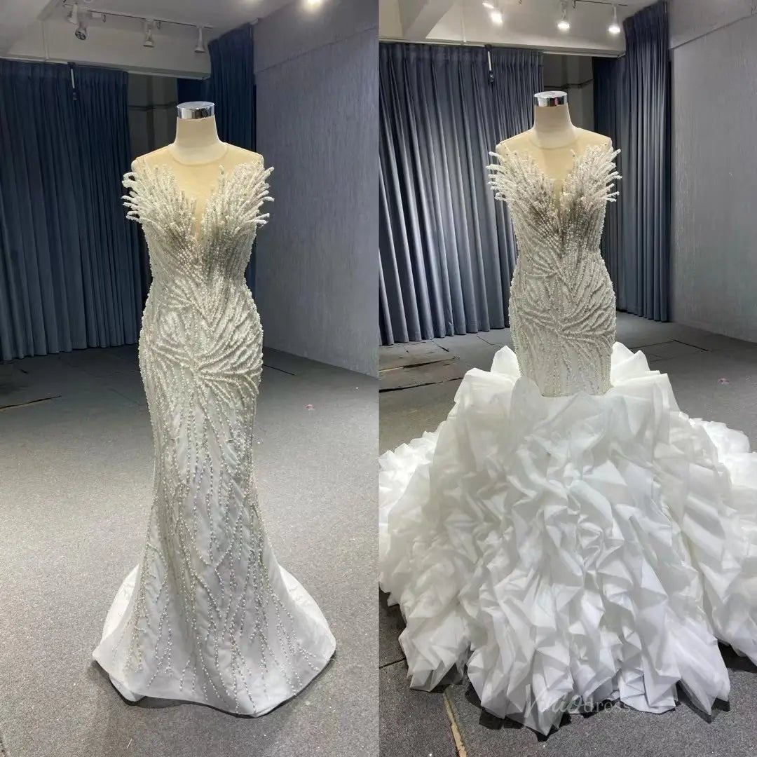 White Pearl Mermaid Wedding Dresses Tiered Strapless Pageant Dress 231040-wedding dresses 2025 -Viniodress-Fuchsia-Custom Size-