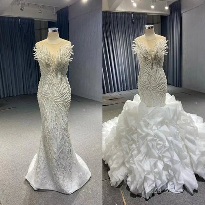 White Pearl Mermaid Wedding Dresses Tiered Strapless Pageant Dress 231040-wedding dresses 2025 -Viniodress-Fuchsia-Custom Size-