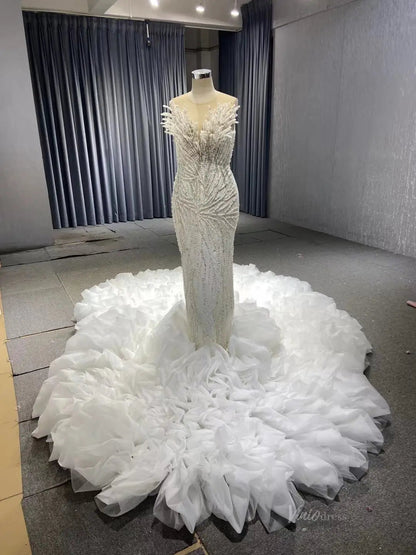 White Pearl Mermaid Wedding Dresses Tiered Strapless Pageant Dress 231040-wedding dresses 2025 -Viniodress-Fuchsia-Custom Size-