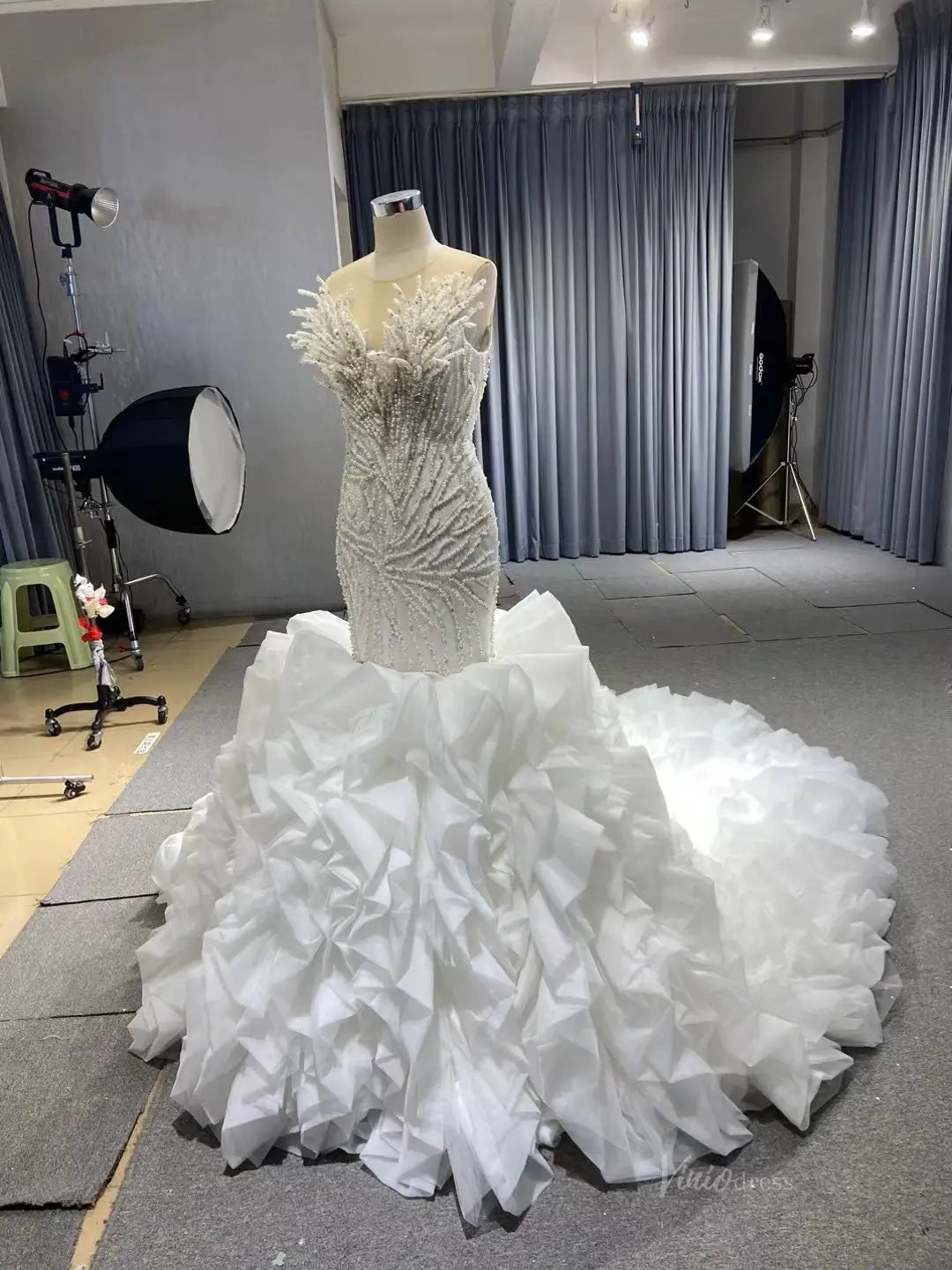 White Pearl Mermaid Wedding Dresses Tiered Strapless Pageant Dress 231040-wedding dresses 2025 -Viniodress-Fuchsia-Custom Size-