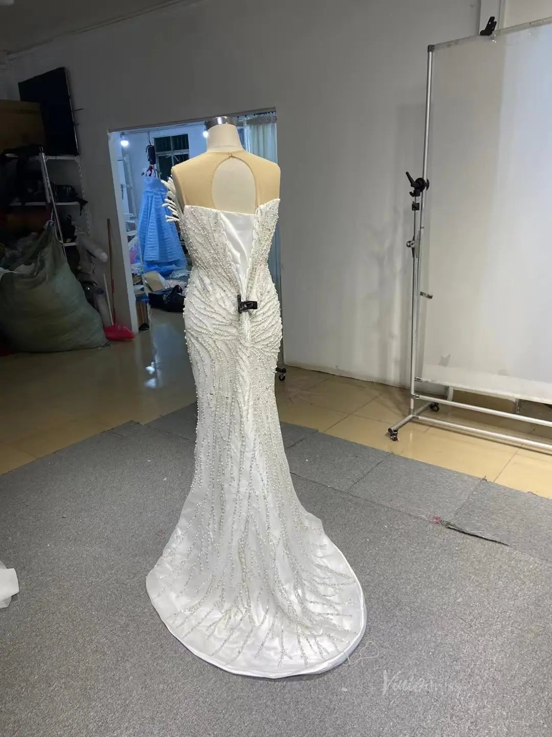 White Pearl Mermaid Wedding Dresses Tiered Strapless Pageant Dress 231040-wedding dresses 2025 -Viniodress-Fuchsia-Custom Size-