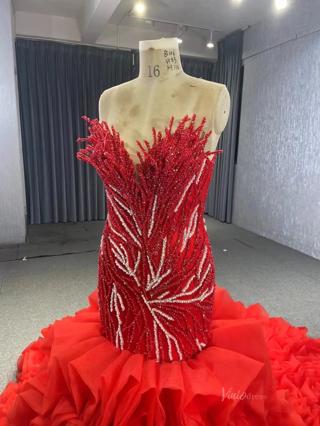 White Pearl Mermaid Wedding Dresses Tiered Strapless Pageant Dress 231040-wedding dresses 2025 -Viniodress-Fuchsia-Custom Size-