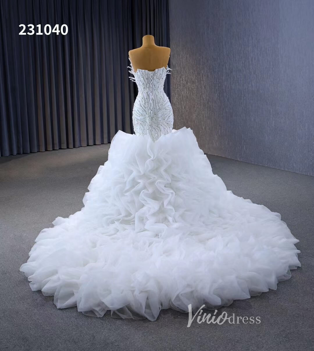 White Pearl Mermaid Wedding Dresses Tiered Strapless Pageant Dress 231040-wedding dresses 2025 -Viniodress-Fuchsia-Custom Size-