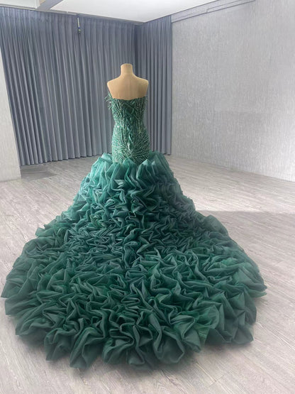 White Pearl Mermaid Wedding Dresses Tiered Strapless Pageant Dress 231040-wedding dresses 2025 -Viniodress-Fuchsia-Custom Size-