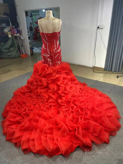 White Pearl Mermaid Wedding Dresses Tiered Strapless Pageant Dress 231040-wedding dresses 2025 -Viniodress-Fuchsia-Custom Size-