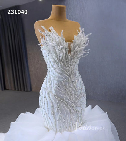 White Pearl Mermaid Wedding Dresses Tiered Strapless Pageant Dress 231040-wedding dresses 2025 -Viniodress-Fuchsia-Custom Size-