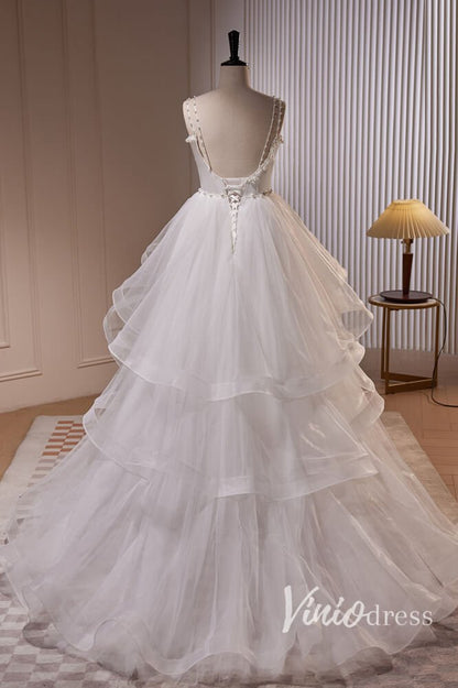 White Ruffled Prom Dresses Spaghetti Strap Formal Dress AD1048-prom dresses 2025 -Viniodress-White-Custom Size-