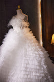 White Ruffled Quinceanera Dresses with Feathers Strapless Ball Gown AD1095-Quinceanera Dresses-Viniodress-Viniodress