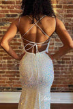 Prom Dress 2025 White Sequin Prom Dresses Spaghetti Strap Mermaid Evening Dress FD3397-unique prom dresses-White-Custom Size-Viniodress