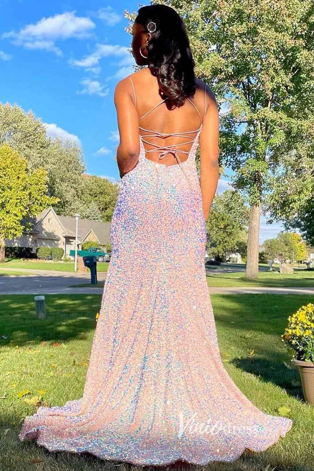 Prom Dress 2025 White Sequin Prom Dresses Spaghetti Strap Mermaid Evening Dress FD3397-unique prom dresses-White-Custom Size-Viniodress