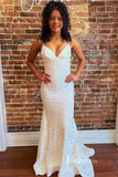 Prom Dress 2025 White Sequin Prom Dresses Spaghetti Strap Mermaid Evening Dress FD3397-unique prom dresses-White-Custom Size-Viniodress