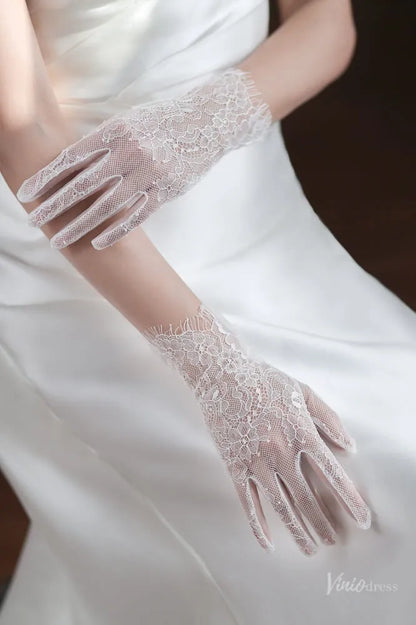 White Sheer Lace Bridal Gloves – Short Romantic Wedding Gloves for Women WG062-Bridal Gloves 2026-Viniodress-Ivory-