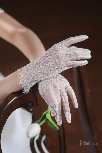 White Sheer Lace Bridal Gloves – Short Romantic Wedding Gloves for Women WG062-Bridal Gloves 2026-Viniodress-Ivory-