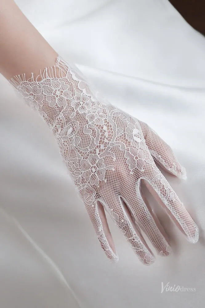 White Sheer Lace Bridal Gloves – Short Romantic Wedding Gloves for Women WG062-Bridal Gloves 2026-Viniodress-Ivory-