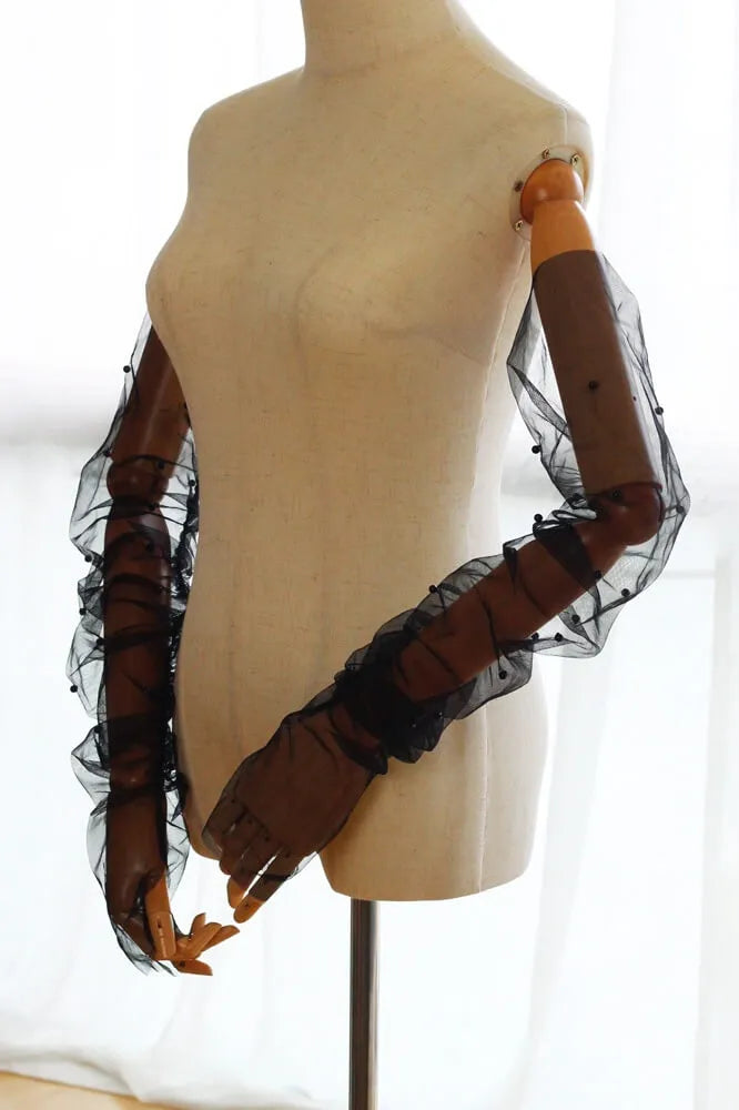 White Sheer Pearl Bridal Gloves – Long Tulle Wedding Gloves for Bride WG052-Bridal Gloves 2026-Viniodress-Ivory-