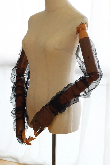 White Sheer Pearl Bridal Gloves – Long Tulle Wedding Gloves for Bride WG052-Bridal Gloves 2026-Viniodress-Ivory-