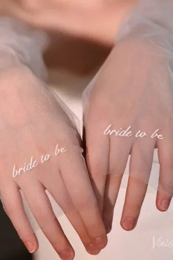 White Sheer Tulle Bridal Gloves with Embroidered Lettering – Fingerless Wedding Gloves WG221-Bridal Gloves 2026-Viniodress-Ivory-Love Forever-