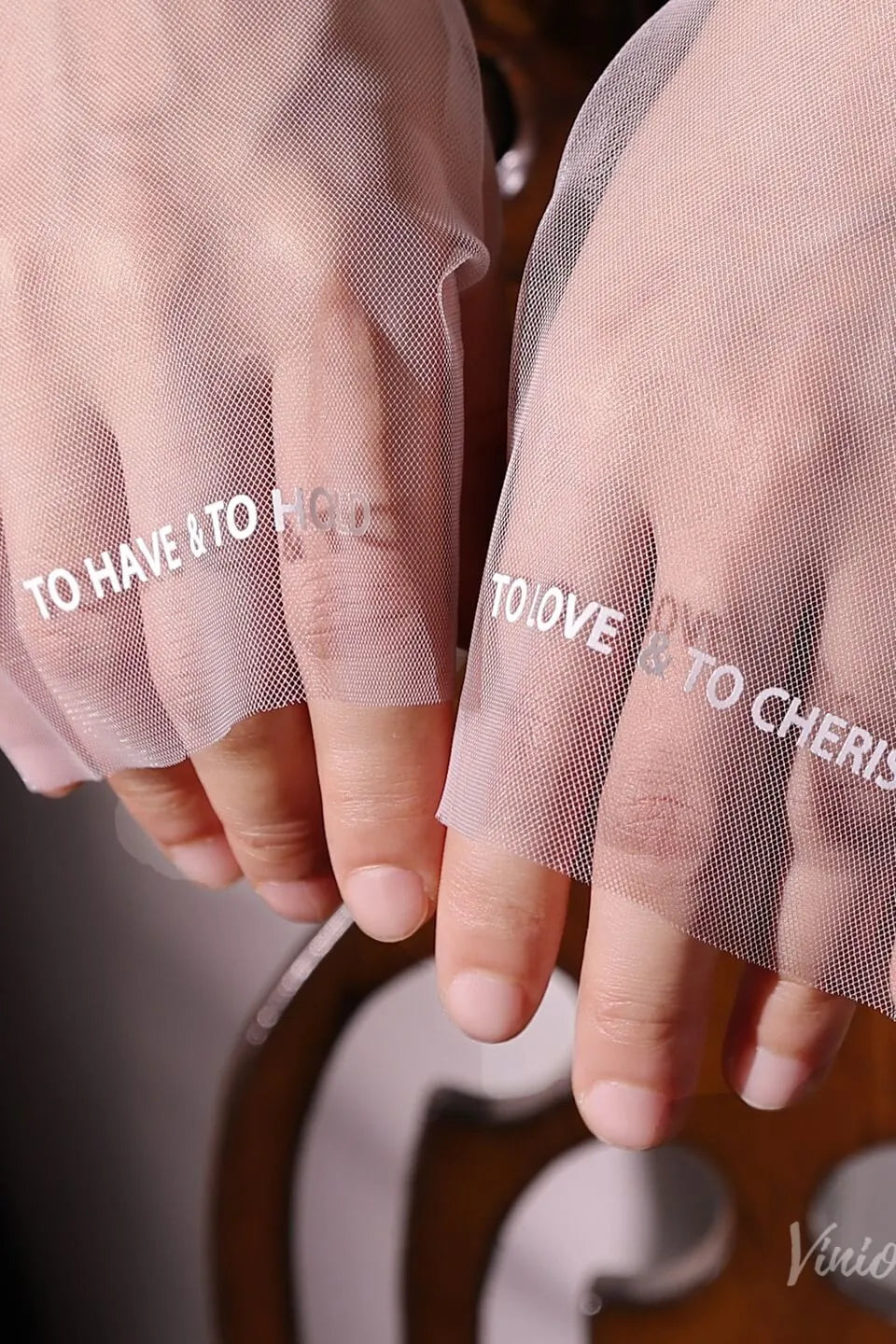 White Sheer Tulle Bridal Gloves with Embroidered Lettering – Fingerless Wedding Gloves WG221-Bridal Gloves 2026-Viniodress-Ivory-Love Forever-