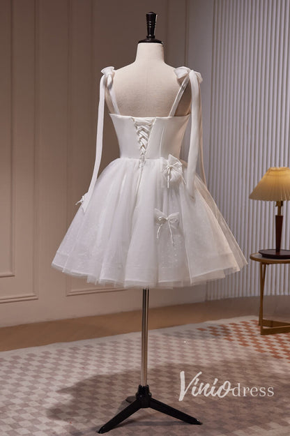 White Spaghetti Strap Homecoming Dresses Dotted Tulle Graduation Dress SD1618-prom dresses 2025 -Viniodress-White-Custom Size-
