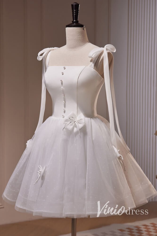 White Spaghetti Strap Homecoming Dresses Dotted Tulle Graduation Dress SD1618-prom dresses 2025 -Viniodress-White-Custom Size-