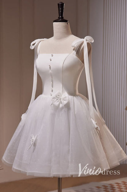 White Spaghetti Strap Homecoming Dresses Dotted Tulle Graduation Dress SD1618-prom dresses 2025 -Viniodress-White-Custom Size-