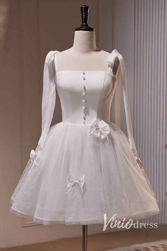 White Spaghetti Strap Homecoming Dresses Dotted Tulle Graduation Dress SD1618-prom dresses 2025 -Viniodress-White-Custom Size-