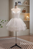 White Spaghetti Strap Homecoming Dresses Ruffled Tulle Short Prom Dress SD1615