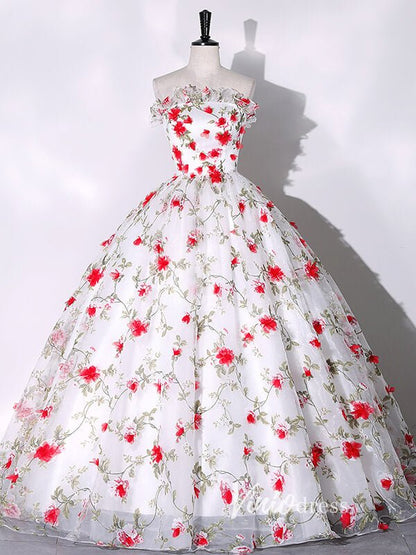 White Strapless Ball Gown Red Floral Quinceanera Dresses FD3533 – Viniodress White Strapless Ball Gown Red Floral Quinceanera Dresses FD3533 – Viniodress