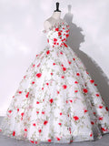 Prom Dress 2025 White Strapless Ball Gown Red Floral Quinceanera Dresses FD3533-unique prom dresses-Red-Custom Size-Viniodress