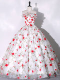 Prom Dress 2025 White Strapless Ball Gown Red Floral Quinceanera Dresses FD3533-unique prom dresses-Red-Custom Size-Viniodress