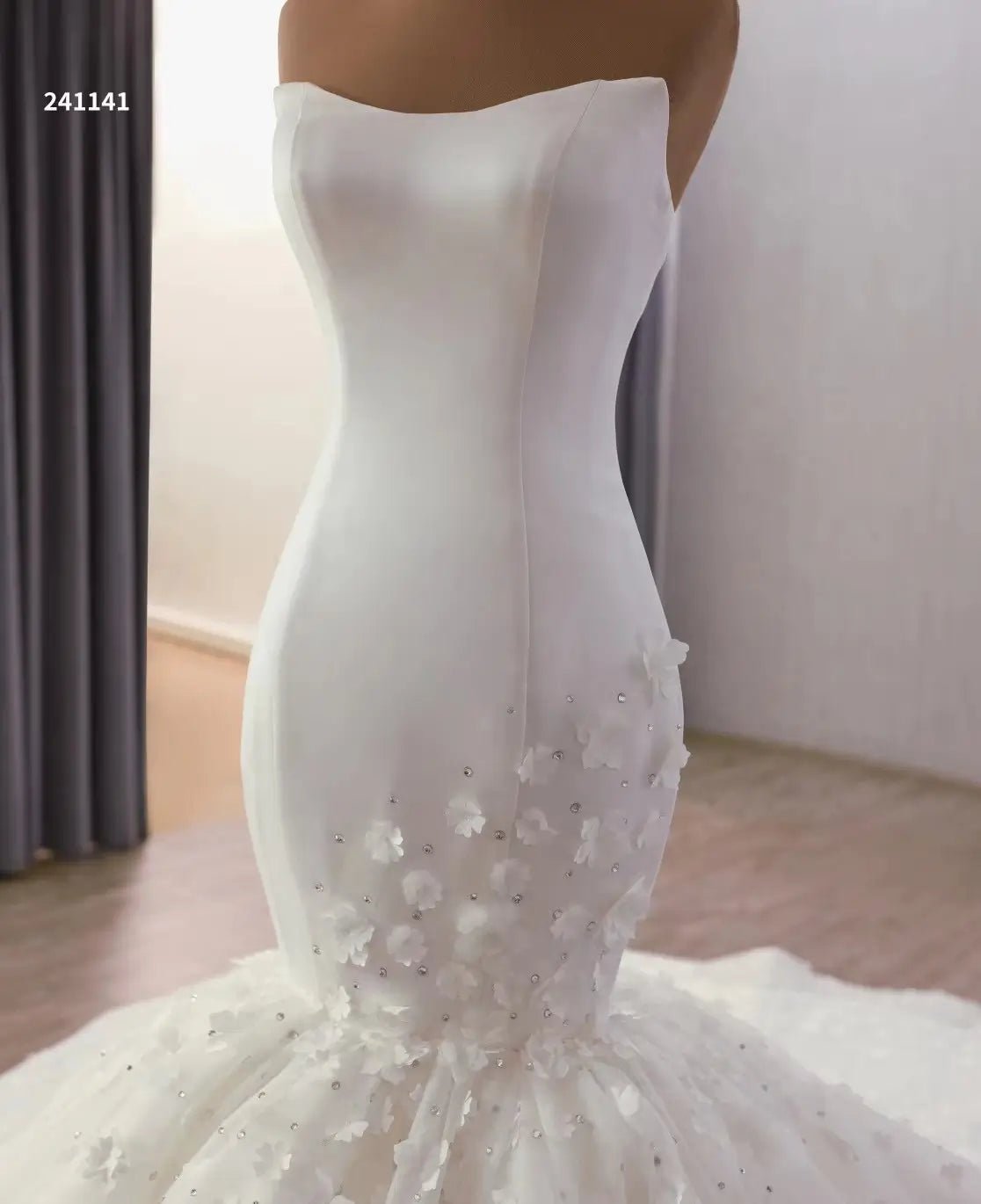 White Trumpet Wedding Dress 3D Flower Luxury Strapless Bridal Gown 241141-wedding dresses 2025 -Viniodress-Ivory-Custom Size-