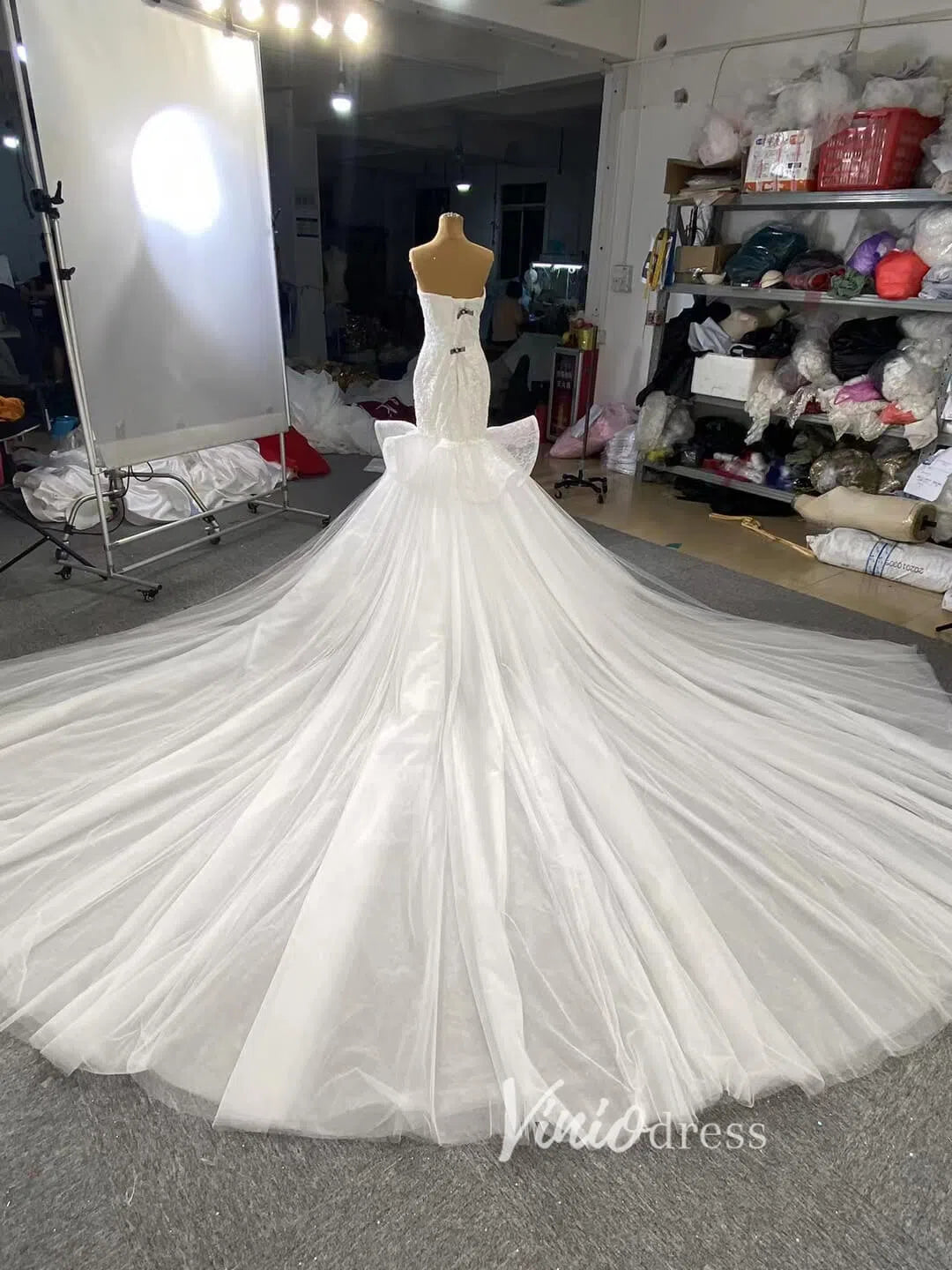 White Tulle Mermaid Wedding Dresses Cathedral Train 66765-wedding dresses 2025 -Viniodress-Ivory-Custom Size-