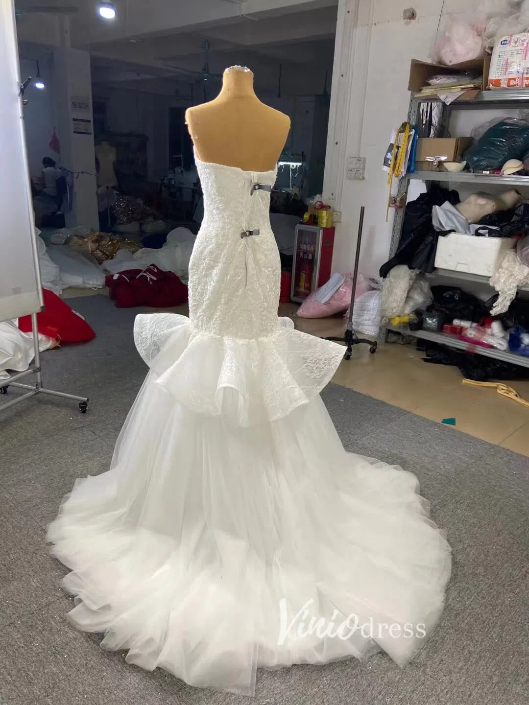 White Tulle Mermaid Wedding Dresses Cathedral Train 66765-wedding dresses 2025 -Viniodress-Ivory-Custom Size-