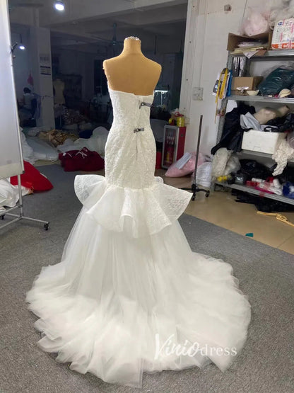 White Tulle Mermaid Wedding Dresses Cathedral Train 66765-wedding dresses 2025 -Viniodress-Ivory-Custom Size-