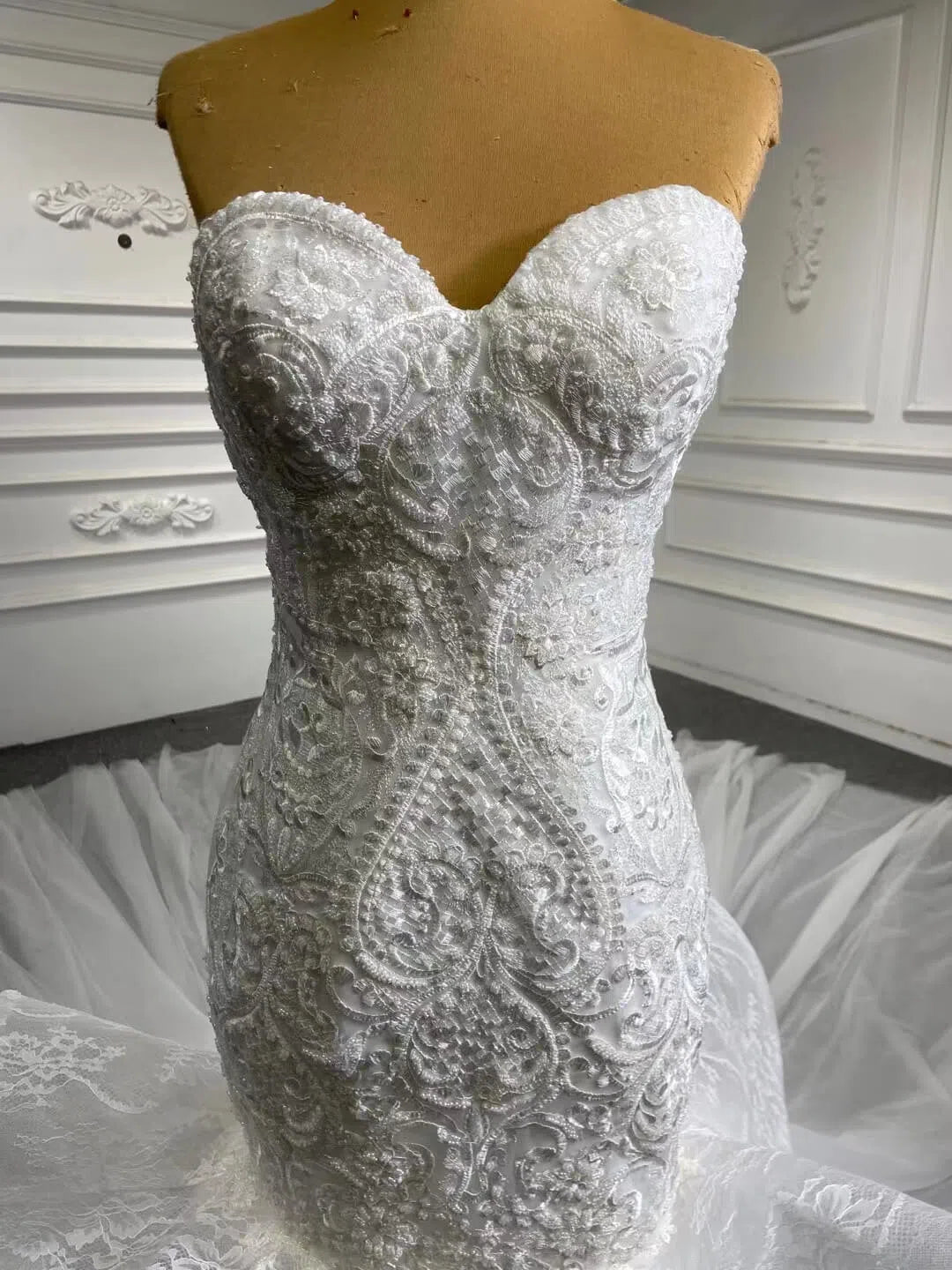 White Tulle Mermaid Wedding Dresses Cathedral Train 66765-wedding dresses-Viniodress-Viniodress