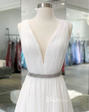 Prom Dress 2025 White V-Neck Prom Dresses Chiffon Wedding Dress FD3038-unique wedding dresses-Ivory-Custom Size-Viniodress