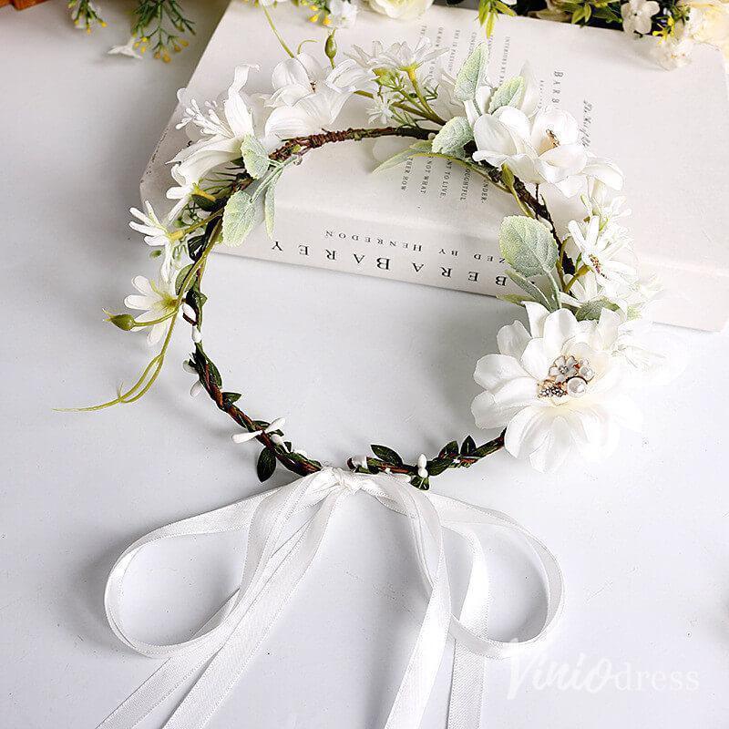 White Wedding Floral Crowns AC1257-Floral Crowns-Viniodress-As Picture-Viniodress