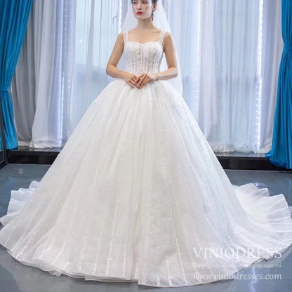 Wide Strap Beaded Ball Gown Lace Wedding Dresses VW1463-wedding dresses 2025 -Viniodress-Ivory-Custom Size-