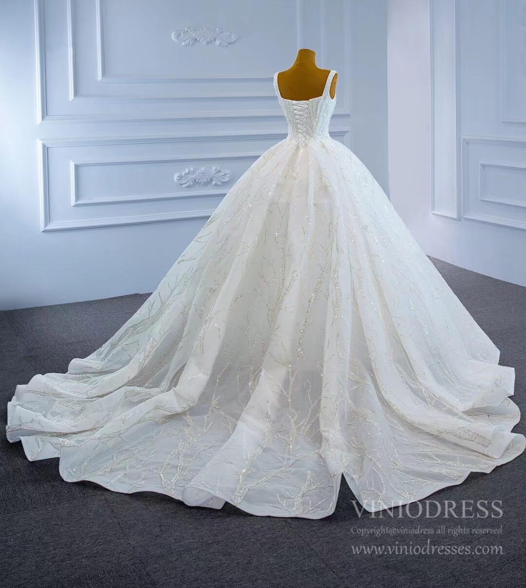 Wide Strap Beaded Wedding Dress Luxury Arabic Ball Gown 67246-wedding dresses 2025 -Viniodress-Ivory-Custom Size-