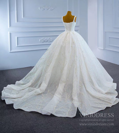 Wide Strap Beaded Wedding Dress Luxury Arabic Ball Gown 67246-wedding dresses 2025 -Viniodress-Ivory-Custom Size-