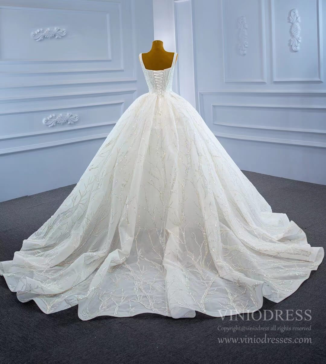 Wide Strap Beaded Wedding Dress Luxury Arabic Ball Gown 67246-wedding dresses 2025 -Viniodress-Ivory-Custom Size-