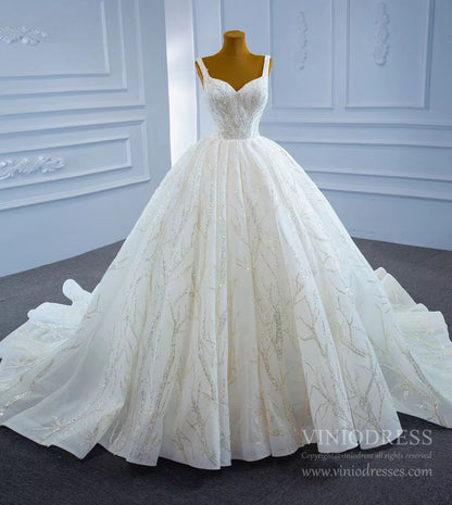 Wide Strap Beaded Wedding Dress Luxury Arabic Ball Gown 67246-wedding dresses 2025 -Viniodress-Ivory-Custom Size-