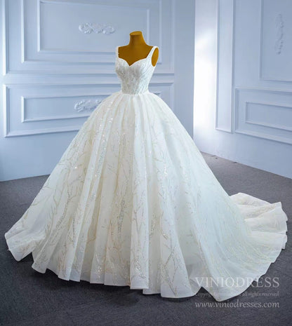 Wide Strap Beaded Wedding Dress Luxury Arabic Ball Gown 67246-wedding dresses 2025 -Viniodress-Ivory-Custom Size-