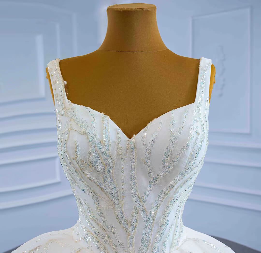 Wide Strap Beaded Wedding Dress Luxury Arabic Ball Gown 67246-wedding dresses 2025 -Viniodress-Ivory-Custom Size-