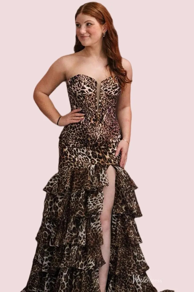 Light Gold Sequin Mermaid Prom Dress with Sweetheart Neck, High Slit & Lace-Up Back – SQ020-Prom Dresses 2026-Viniodress-Brown-Custom Size – Add Measurements in Cart-